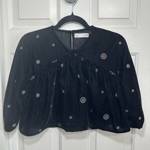 Zara Black Velvet Snowflake Top